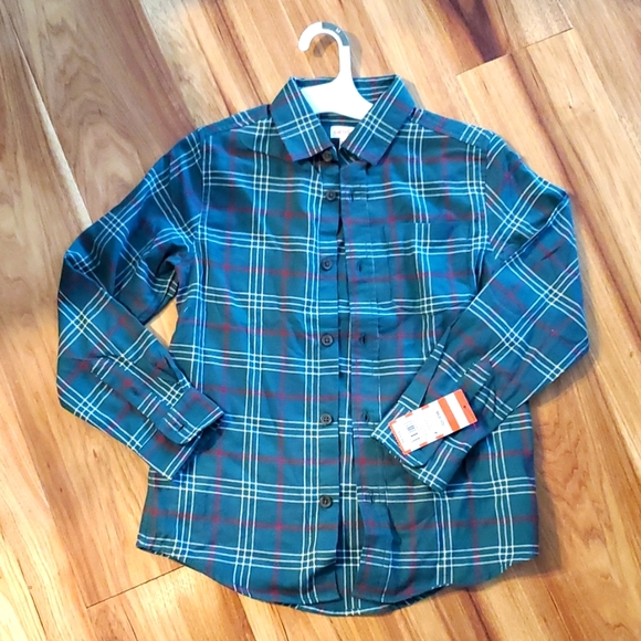 Cat & Jack Other - Cat and Jack long sleeve button-up green flannel M (8/10)
